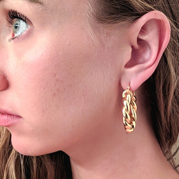 Chunky Gold Hoop Earrings - Picture 3 of 4